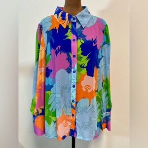 Loness Curve Colorful Floral Button-Up Shirt, Size OXL